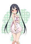  apron bare_shoulders black_hair blush brown_eyes collarbone errant k-on! long_hair nakano_azusa naked_apron solo twintails 