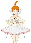  ahiru ahoge ballerina ballet bare_shoulders bracelet check_translation closed_eyes crossed_legs crown eyelashes jewelry miming necklace orange_hair pendant princess_tutu princess_tutu_(character) regain short_hair simple_background solo standing translated translation_request tutu white_background 