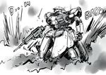  commentary english gun gundam gundam_age huge_weapon machinery mecha monochrome nanaroku_(fortress76) no_humans rifle sketch splashing wading water weapon 