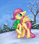  female feral fluttershy_(mlp) friendship_is_magic horse mammal my_little_pony nyarmarr pegasus pony scarf snow solo wings 
