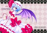  ascot bat_wings blue_hair bow broom fang hat red_eyes remilia_scarlet shimotsuki_keisuke short_hair skirt smile solo touhou wings wrist_cuffs 