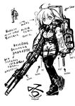  greyscale gun monochrome nanaroku_(fortress76) original short_hair simple_background solo translation_request weapon white_background 