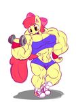  anthro apple_bloom_(mlp) biceps big_muscles bodybuilder bow breasts clothed clothing color doctorplaid equine female flat_chested flexing friendship_is_magic hair horse hyper hyper_muscles invalid_tag looking_down mammal mane muscles muscular_female my_little_pony plain_background pony shoes shorts skimpy sneakers solo standing sweat thick_thighs weight weights white_background workout wristband 