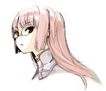  copyright_request glasses hage long_hair pink_hair red_eyes simple_background solo upper_body white_background 
