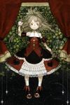  bare_shoulders blonde_hair clover curtains detached_sleeves dress dungeon_and_fighter frilled_dress frills gu_(goodnight) heart lace lying shoes 