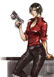  ada_wong black_hair cross gun jewelry narrator_(nobody) necklace resident_evil resident_evil_6 short_hair solo weapon 