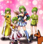 &lt;o&gt;_&lt;o&gt; 4girls ahoge alest_lusia anubis-kun breasts cleavage cosplay fan fujiwara_no_michinaga green_hair green_shirt hat highres kazami_yuuka kurama kurama_(cosplay) kurokami_medaka kurokami_medaka_(cosplay) large_breasts long_skirt lyrical_nanoha magical_girl medaka_box midorikawa_nao midorikawa_nao_(cosplay) multiple_girls precure red_eyes shirt skirt smile_precure! snowflakes staff takamachi_nanoha takamachi_nanoha_(cosplay) tate_eboshi thighhighs touhou yuu_yuu_hakusho 