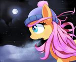  cloud equine female feral fluttershy_(mlp) friendship_is_magic fur gsphere hair hat horse mammal moon my_little_pony night open_mouth pink_hair pony snow solo tongue winter yellow_fur 