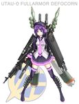  boots clenched_hand defoko explosive fist grenade gun hat holding holding_weapon logo machine_gun necktie purple_eyes purple_hair rifle rocket_launcher short_hair skirt solo standing thigh_boots thighhighs tie tk28 utane_uta utau weapon weapons 