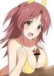  bikini blush breasts brown_hair collarbone cum cum_in_mouth cum_string infinite_stratos large_breasts long_hair nohotoke_honne open_mouth paizuri penis shirokuma-kun short_twintails swimsuit tongue twintails yellow_eyes 