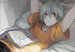  akira_hou arms_behind_head bed drawr magazine male_focus nagisa_kaworu neon_genesis_evangelion red_eyes solo white_hair 