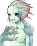  blue_eyes breasts crest fish_girl kanemaki_thomas lips long_fingers lowres master_of_epic monster_girl nipples nude small_breasts solo webbed_hands 