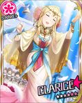  artist_request bangs bell blonde_hair blue_sky breasts cape card_(medium) character_name chorister church clarice_(idolmaster) cleavage closed_eyes day feathers flower flower_(symbol) hair_ornament idolmaster idolmaster_cinderella_girls jewelry jpeg_artifacts long_hair medium_breasts music official_art open_mouth singing sky solo_focus sunlight tree 