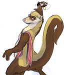  collar ferret invalid_tag looking_at_viewer male mammal mustelid raz_buckner smirk solo teasing towel 
