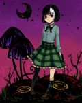  akumu-chan black_hair bob_cut h311cat koto_yuiko multicolored_hair mushroom nightmare plaid plaid_skirt shirt shoes short_hair silver_hair single_shoe skirt solo two-tone_hair 