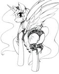 black_and_white butt collar equine female feral friendship_is_magic girdle hair horn horse legwear long_hair longinius looking_at_viewer mammal monochrome my_little_pony panties piercing pony princess princess_celestia_(mlp) royalty smile solo stockings underwear winged_unicorn wings 