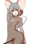  :o animal_ears arm_up armpits collarbone covered_nipples dearmybrothers flat_chest grey_hair highres looking_at_viewer mouse_ears mouse_tail navel nazrin nipples pussy pussy_juice red_eyes see-through short_hair simple_background solo tail touhou white_background 