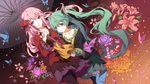  bad_id bad_pixiv_id blue_eyes chou_(module) flower green_eyes green_hair hana_(module) hatsune_miku kumio long_hair magnet_(vocaloid) megurine_luka multiple_girls oriental_umbrella pantyhose pink_hair project_diva_(series) project_diva_2nd thighhighs twintails umbrella very_long_hair vocaloid 