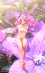  artist_name barefoot breasts copyright_request fairy fairy_wings flower hair_flower hair_ornament happy io_takuya jewelry medium_breasts minigirl navel necklace nipples nude on_flower open_mouth pink_hair smile solo sparkle wings 