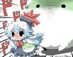  :3 artist_name bad_id bad_twitter_id black_eyes blue_hair blush bow dated ex-keine hat kamishirasawa_keine long_hair open_mouth rebecca_(keinelove) running sukusuku_hakutaku tail touhou 