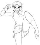  ciel glasses greyscale highres kicking kuso_otoko lineart mary_janes monochrome open_mouth panties pantyshot pleated_skirt shoes short_hair skirt solo sweater_vest tsukihime underwear 