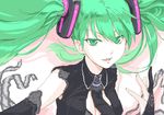  breasts embellished_costume green_eyes green_hair hage hatsune_miku hatsune_miku_(append) long_hair medium_breasts smile solo twintails vocaloid vocaloid_append 