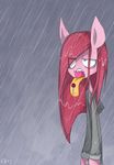  anthro anthrofied blue_eyes candy equine female friendship_is_magic hair hoodie horse lollipop long_hair mammal my_little_pony pink_hair pinkamena_(mlp) pinkie_pie_(mlp) pony rain solo tongue tongue_out wet yuji8sushi 
