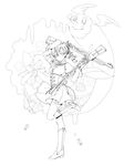  bad_id bad_pixiv_id breasts charlotte_(madoka_magica) deceit_(artist) drill_hair dual_wielding greyscale gun highres holding lineart long_hair magical_girl magical_musket mahou_shoujo_madoka_magica medium_breasts monochrome skirt smile standing standing_on_one_leg tomoe_mami transparent_background twin_drills twintails weapon 