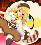  bad_id bad_pixiv_id beret blonde_hair brown_legwear charlotte_(madoka_magica) drill_hair fingerless_gloves gloves gun hair_ornament hat highres magical_girl magical_musket mahou_shoujo_madoka_magica skirt thighhighs tomoe_mami twin_drills twintails weapon yellow_eyes yuiyuimoe zettai_ryouiki 