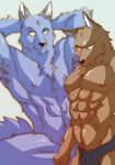  &#12420;&#12414;&#12369;&#12540; ???? anthro armpits biceps black_nose blue_fur bottomless brown_fur bulge canine clothed clothing duo flexing frown fur gay grey_fur half-dressed male mammal muscles nipples nude pecs smile topless underwear wolf yellow_eyes 