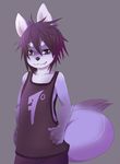  canine dog grey_background hair looking_at_viewer male plain_background purple_body purple_eyes purple_hair rudragon solo 