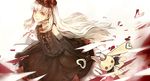  bad_id bad_pixiv_id doll dress earrings elbow_gloves gloves gothic_lolita heart jewelry lolita_fashion long_hair looking_at_viewer mayu_(vocaloid) piano_print smile solo stuffed_animal stuffed_bunny stuffed_toy tanaka_(colorcorn) usano_mimi vocaloid weapon white_hair yellow_eyes 