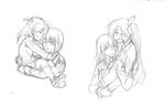  bad_id bad_pixiv_id carrying graphite_(medium) greyscale hug hug_from_behind irapeah lyrical_nanoha mahou_shoujo_lyrical_nanoha_strikers monochrome multiple_girls older side_ponytail sketch traditional_media vivio yagami_hayate yuri 