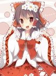  alternate_costume bad_id bad_pixiv_id bare_shoulders blush bow brown_hair detached_sleeves flower hair_bow hair_flower hair_ornament hair_tubes hakurei_reimu looking_at_viewer open_mouth red_eyes samegami short_hair smile solo touhou wide_sleeves 