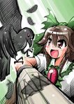  absurdres bird bow brown_hair feathers hair_bow highres long_hair open_mouth raven_(animal) red_eyes reiuji_utsuho shinapuu smile solo touhou 