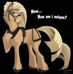  2012 black_background blonde_hair bridle english_text equine female feral friendship_is_magic fur green_eyes hair hooves horn horse looking_at_viewer mammal my_little_pony plain_background pony smile solo tan_fur tanathy tanathy_(character) text unicorn 