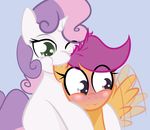  :3 biting_lip blush cub ear_biting equine female friendship_is_magic fur green_eyes hair horn horse kryptchild kryptchildart lesbian mammal my_little_pony nom one_eye_closed orange_fur pegasus pony purple_eyes purple_hair scootaloo_(mlp) sweetie_belle_(mlp) two_tone_hair unicorn white_fur wing_boner wings young 