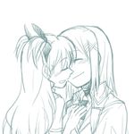  bad_id bad_pixiv_id closed_eyes danpaca imminent_kiss lowres lyrical_nanoha mahou_shoujo_lyrical_nanoha_strikers military military_uniform monochrome multiple_girls sketch tsab_naval_military_uniform two_side_up uniform vivio yagami_hayate 