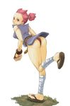  aimani ankle_wrap armor ass bad_id bad_pixiv_id dougi full_body genderswap genderswap_(mtf) gouki japanese_armor kote leaning_forward leg_wrap looking_back no_pants red_eyes red_hair running sandals short_hair simple_background sleeveless solo standing standing_on_one_leg street_fighter topknot white_background wind wind_lift 