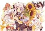  6+girls bad_id bad_pixiv_id blue_eyes blush china_dress chinese_clothes dress flower glasses long_hair mabinogi masirosu multiple_boys multiple_girls short_hair smile sunflower wings 