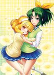  :o bad_id bad_pixiv_id blonde_hair blush cardigan flower green_eyes green_hair hairband hand_on_another's_head hug kise_yayoi lips midorikawa_nao multiple_girls nanairogaoka_middle_school_uniform ponytail precure school_uniform short_hair skirt sleeves_rolled_up smile smile_precure! sweater_vest white_hairband yellow_eyes yuri yuu_(derodero) 