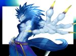  ?????????? belt biceps black_nose blue_fur blue_hair canine claws clothed clothing darkstalkers fur hair half-dressed jon_talbain male mammal muscles oimomushipan_suki_otto pants pecs pose solo toned topless video_games white_fur 
