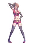  belt breasts brown_eyes brown_hair cleavage elbow_gloves gloves high_heels matsudo_aya medium_breasts meiko navel revision shoes short_hair shorts solo thighhighs vocaloid 