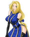  bare_shoulders black_gloves black_legwear blonde_hair blue_eyes boots breast_hold breasts charlotte_christine_de_colde covered_nipples elbow_gloves gloves huge_breasts long_hair looking_at_viewer low-tied_long_hair ml samurai_spirits side_slit solo thigh_boots thighhighs 