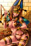  akaumi bad_id bad_pixiv_id bare_shoulders bracelet breasts cleavage egyptian hat jewelry large_breasts mask open_mouth original staff thighs yellow_eyes 