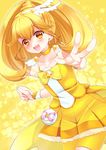  :d blonde_hair blush bow choker collarbone cure_peace dress hair_flaps hair_ornament kise_yayoi magical_girl nekosugi_(hoshi) open_mouth precure red_eyes ribbon_choker shorts shorts_under_skirt skirt smile smile_precure! solo v wrist_cuffs yellow yellow_background yellow_bow yellow_shorts yellow_skirt 