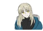  alternate_costume artoria_pendragon_(all) bad_id bad_pixiv_id blonde_hair casual coat fate/stay_night fate_(series) head_tilt long_hair overcoat pale_skin ribbed_sweater saber_alter smile solo sweater turtleneck tusia yellow_eyes 