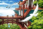  akaumi architecture bad_id bad_pixiv_id banner bird bridge castle east_asian_architecture flag landscape mountain multiple_boys nobori original river running scenery stairs torii tree 