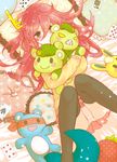  blush card cuddles flaky flippy happy_tree_friends highres long_hair lumpy lying panties personification pillow playing_card poker puppet red_hair splendid underwear 