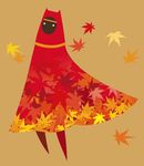  autumn autumn_leaves cloak falling_leaves fuju full_body head_tilt hood hooded_cloak journey leaf no_humans solo standing traveler veil 